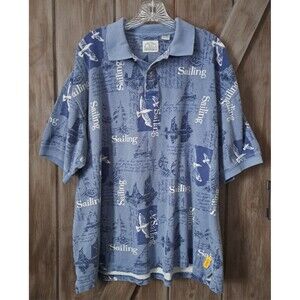 BD Baggies Sailing Novelty Polo Shirt Men's XL Sailboats Blue Cotton Nautical